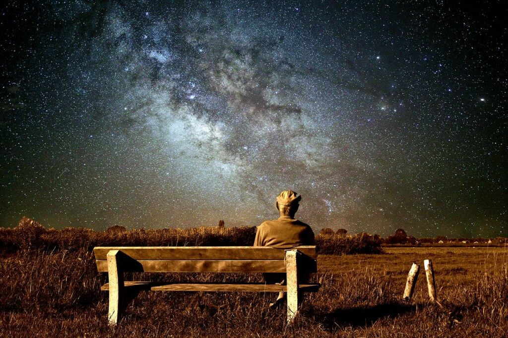 old man, landscape, milky way
